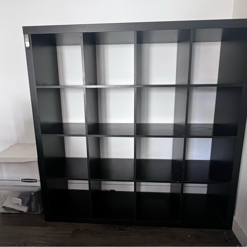 Shelf unit with 4 inserts, high-gloss/white, 57 7/8x57 5/8 "